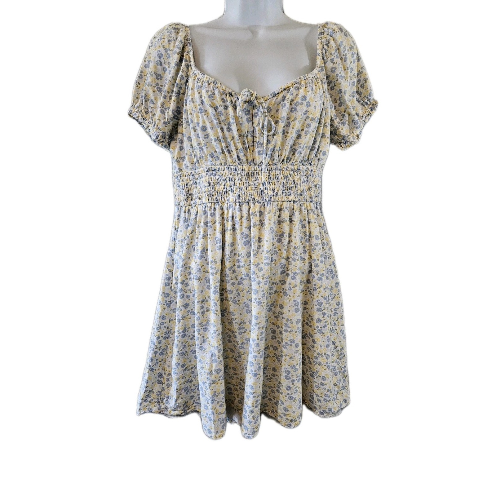 Hollister Dress Womens Large Light Blue Yellow Ditsy Floral Milkmaid Lined Mini